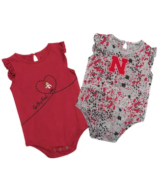 Girls Infant Colosseum Scarlet, Gray Nebraska Huskers Sweet Pea Two-Pack Bodysuit Set