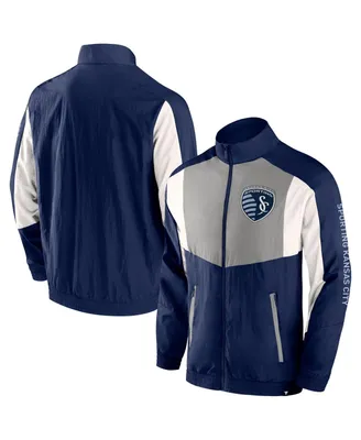 Men's Fanatics Navy Sporting Kansas City Net Goal Raglan Full-Zip Track Jacket
