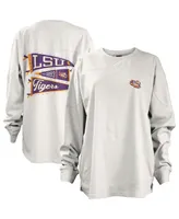 Women's Pressbox White Lsu Tigers Pennant Stack Oversized Long Sleeve T-shirt