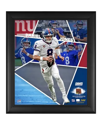 Daniel Jones New York Giants Framed 15" x 17" Impact Player Collage with a Piece of Game-Used Football - Limited Edition of 500