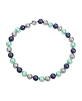Large Hand Knotted Multi Color Blue Grey Shades Shell Imitation Pearl 14MM Strand Necklace For Women 20In