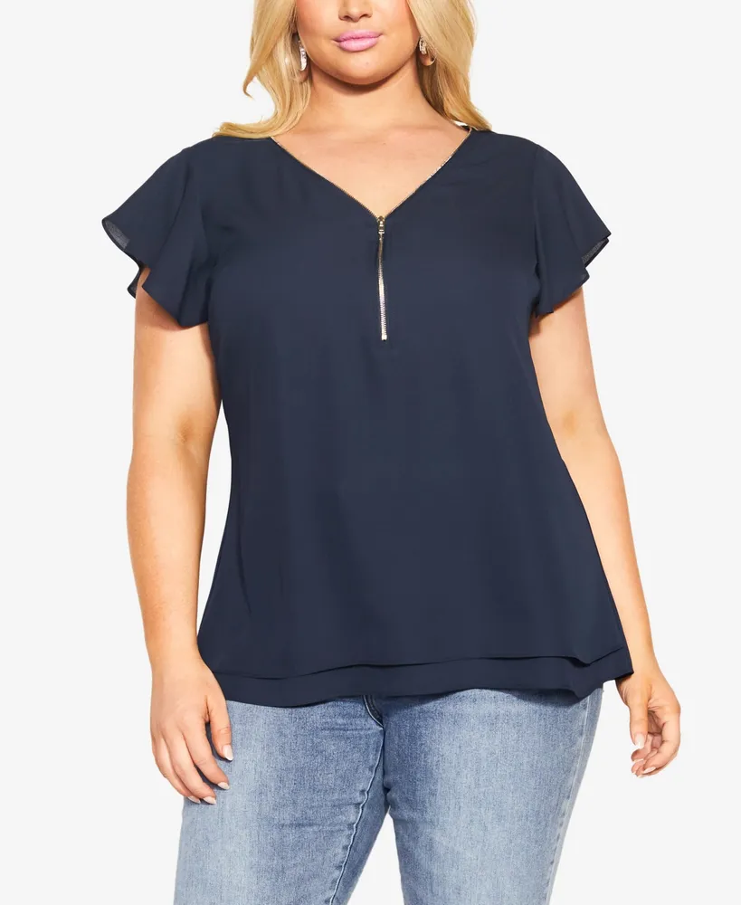 City Chic Plus Zip Fling V-neck Top