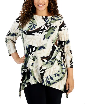 Jm Collection Plus Size 3/4-Sleeve Swing Top, Created for Macy's