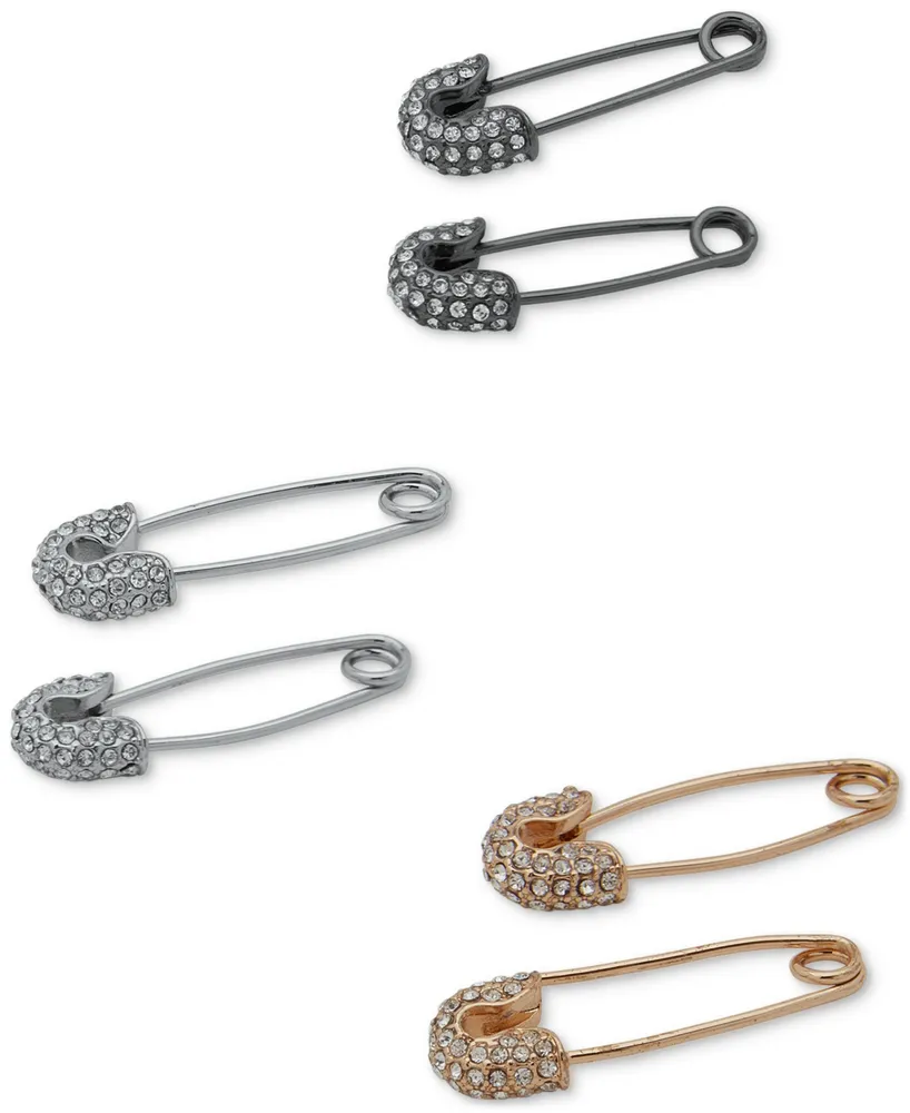 Karl Lagerfeld Paris Pave Safety Pin Drop Earrings