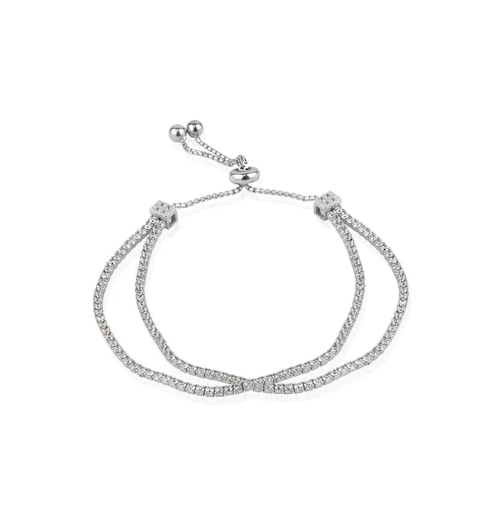 5A Cubic Zirconia Double Strand Bracelet Silver