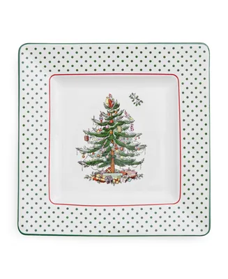 Spode Christmas Tree Polka Dot Square Platter, 10" L