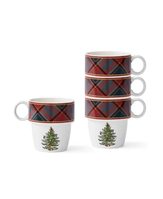 Spode Christmas Tree Tartan Stacking Mugs, Set of 4