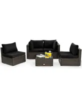 Costway 5PCS Patio Rattan Furniture Set Cushioned Sofa Chair Coffee Table