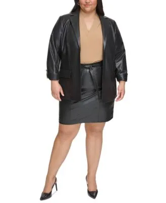 Calvin Klein Plus Size Faux Leather Jacket V Neck Camisole Faux Leather Skirt
