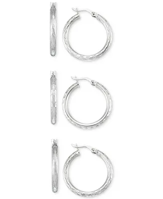 Set of Three Textured Hoop Earrings 14k Tri-Gold Vermeil and Sterling Silver