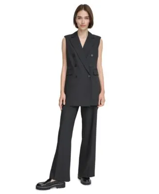Calvin Klein Petite Pinstriped Double Breasted Vest Wide Leg Pants
