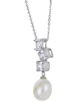 Cultured Freshwater Rice Pearl (9-10mm) & Lab-Created White Sapphire (2-1/10 ct. t.w.) 18" Pendant Necklace in Sterling Silver