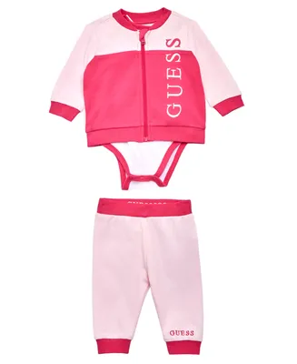 Guess Baby Girls Logo Bodysuit, Sweatshirt and Joggers, 3 Piece Set