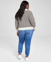 Now This Trendy Plus Size Zippered Sweatshirt Denim Jogger Pants