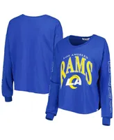 Women's '47 Brand Royal Los Angeles Rams Skyler Parkway Cropped Long Sleeve T-shirt