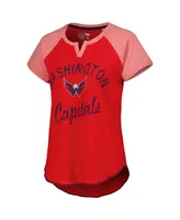 Women's Starter Red Washington Capitals Grand Slam Raglan Notch Neck T-shirt