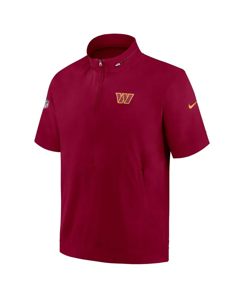 Men's Nike Burgundy Washington Commanders Sideline Coach Short Sleeve Hoodie Quarter-Zip Jacket