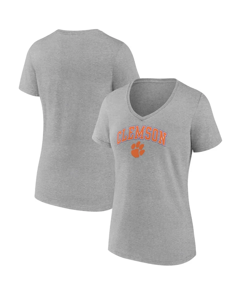 Women's Fanatics Heather Gray Clemson Tigers Evergreen Campus V-Neck T-shirt