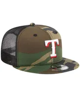 Men's New Era Camo Texas Rangers Woodland Camo Trucker 9FIFTY Snapback Hat