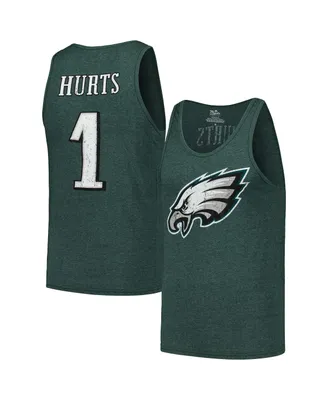 Men's Majestic Threads Jalen Hurts Midnight Green Philadelphia Eagles Player Name and Number Tri-Blend Tank Top