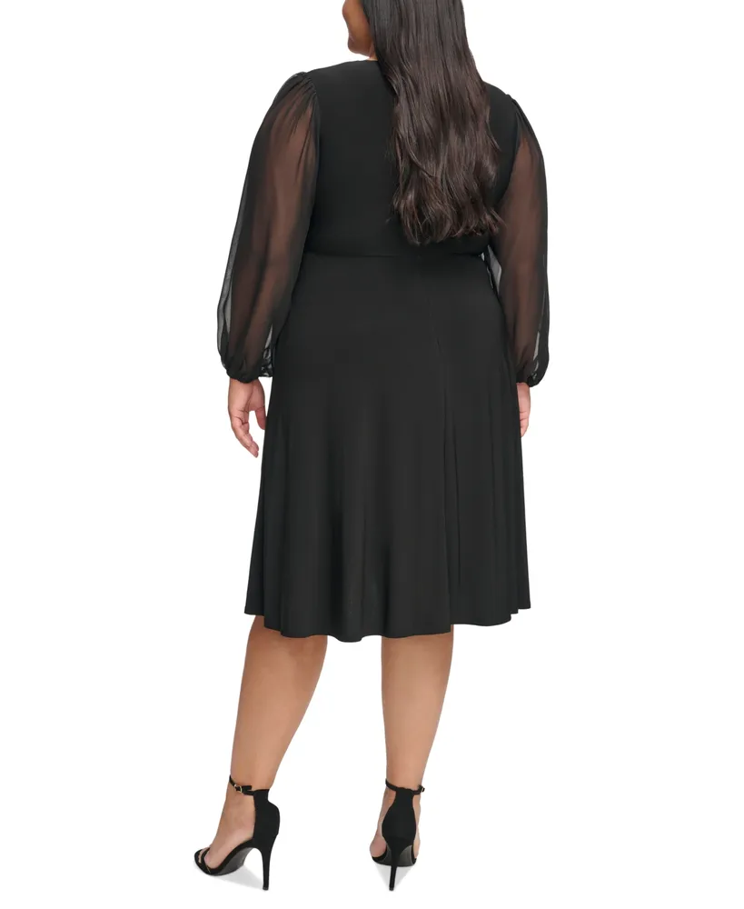 Jessica Howard Plus Size Gathered Blouson-Sleeve Midi Dress