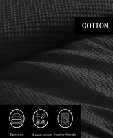 Vera Wang Waffle Pique Cotton 3 Piece Duvet Cover Set