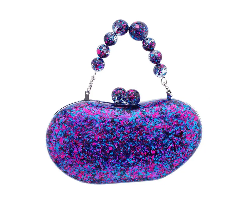 Nina Printed Acrylic Minaudiere with Beaded Handle Clutch