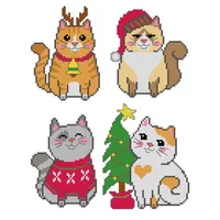 Counted cross stitch kit with plastic canvas "Christmas cats" set of 4 designs 7689 - Assorted Pre