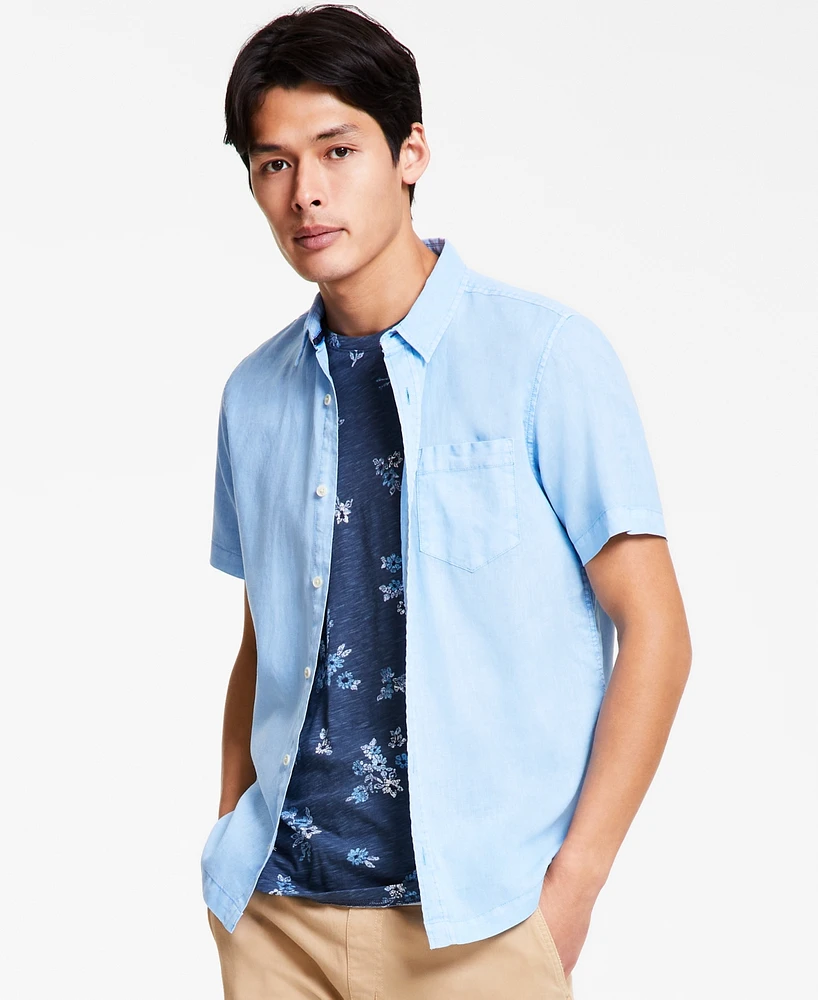 Sun + Stone Men's Blake Linen Chambray Short Sleeve Button-Front Shirt, Created for Macy's