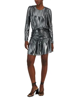 Bar Iii Women's Metallic Lame Blouson Mini Dress, Created for Macy's