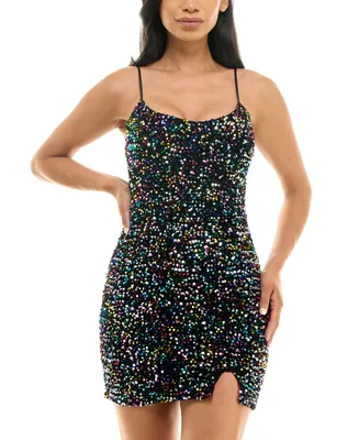 pear culture Juniors' Sequin Velvet Mini Dress