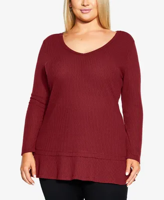 Avenue Plus Size Waffle Ruffle Tunic Top