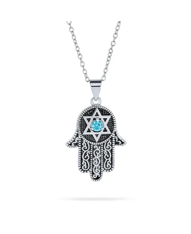 Personalize Yogi Cubic Zirconia Blue CZ Amulet Talisman Hamsa Hand Of God  Pendant Necklace Dangle Earring For Women Teen Jewelry Set Black Oxidized