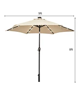 9' Solar Led Lighted Patio Market Umbrella Tilt Adjustment Crank Lift