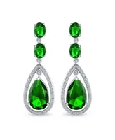 Bling Jewelry Art Deco Style Cubic Zirconia Halo Large Teardrop Cz Statement Dangle Chandelier Earrings For Women Party