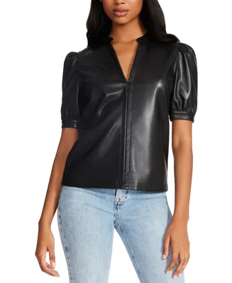 Steve Madden Women's Jane Faux-Leather Puff-Sleeve Top