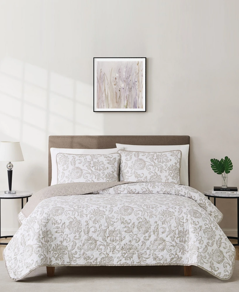 Cannon Sylvana Jacobean Floral 3-Piece Quilt Set, King