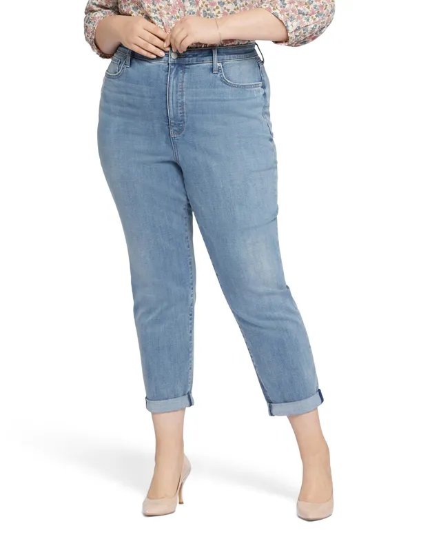 NYDJ Slim Five Pocket Mid Rise Rolled Hem Girlfriend Jeans