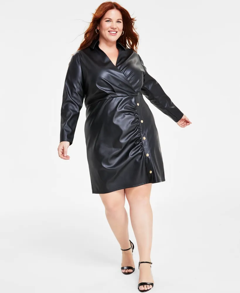 Michael Michael Kors Plus Size Faux-Leather Wrap Dress