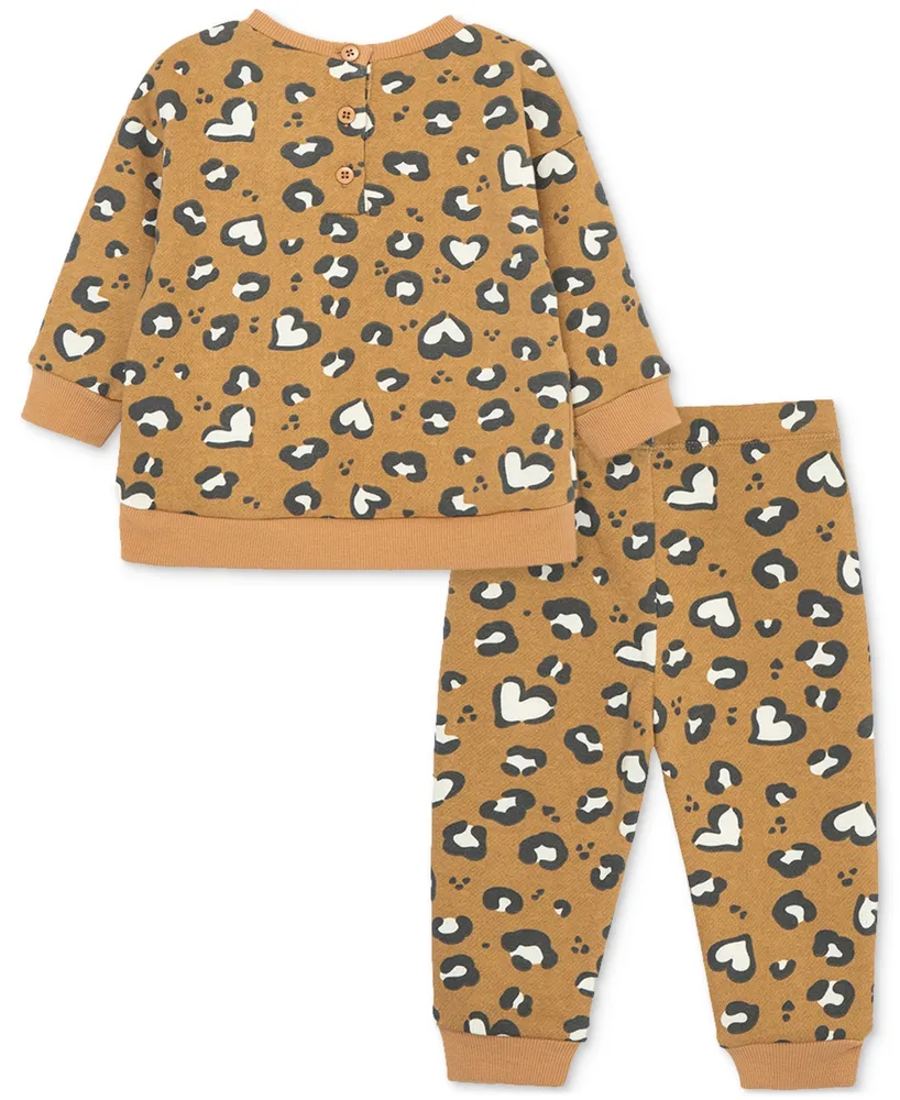 Little Me Baby Girls 2-Pc. Leopard Heart Print Sweatshirt Set
