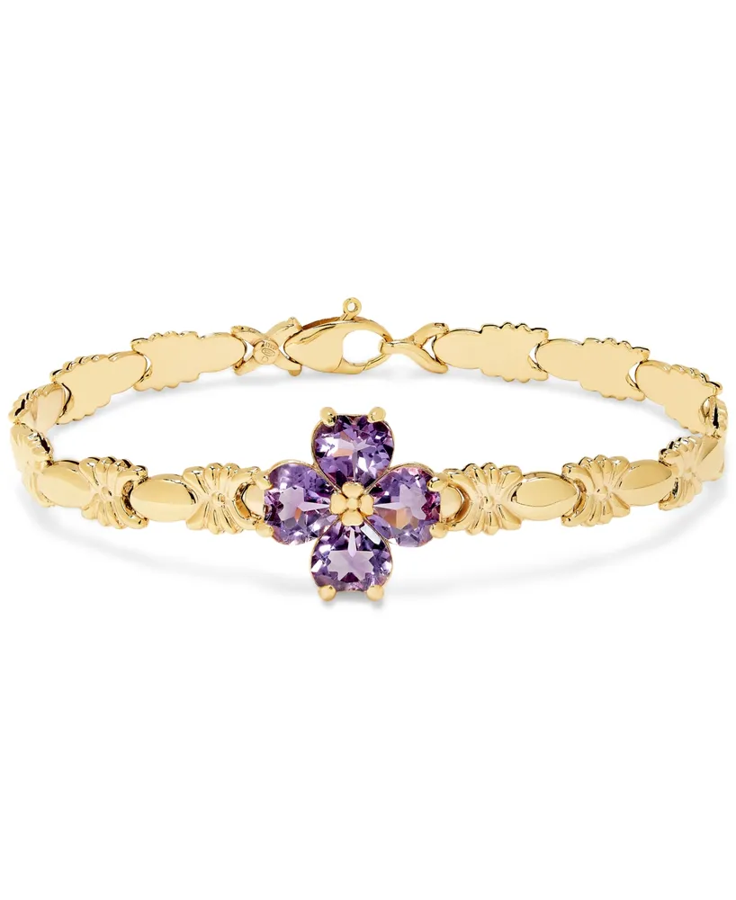 Amethyst Flower Cluster Stampato Link Bracelet (5-1/5 ct. t.w.) 14k Gold-Plated Sterling Silver (Also Citrine)