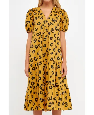 English Factory Women's Animal Print Midi Dress