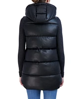 Sebby Collection Women's Puffer Faux Leather Vest with Hood