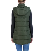 Sebby Collection Women's Long Puffer Vest with Detachable Hood