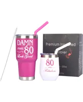 80th Birthday Gifts for Women: 80 and Fabulous Tumbler Set, Perfect Present for Mom, Sister, or Her, Celebrate in Style with this Elegant and Fun Gift