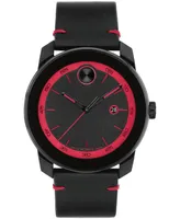 Movado Men's Bold Tr90 Swiss Quartz Black Leather Watch 42mm