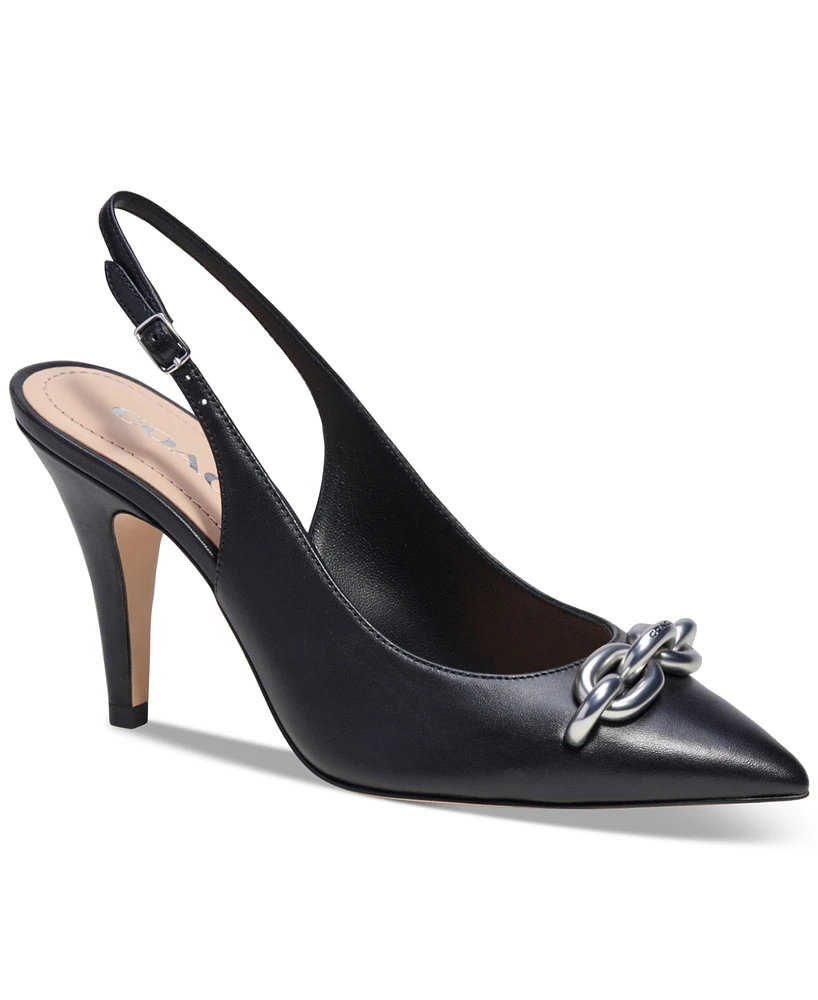 Coach Women's Sadie Chain Trimmed Slingback Pumps