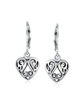 Bling Jewelry Open Lightweight Scroll Filigree Multi Heart Shape Puff Hearts Drop Dangle Earrings For Women Girlfriend Oxidized .925 Sterling Silver L