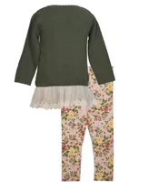 Bonnie Baby Baby Girls Sweater Dress with Floral Leggings, 2 Piece Set