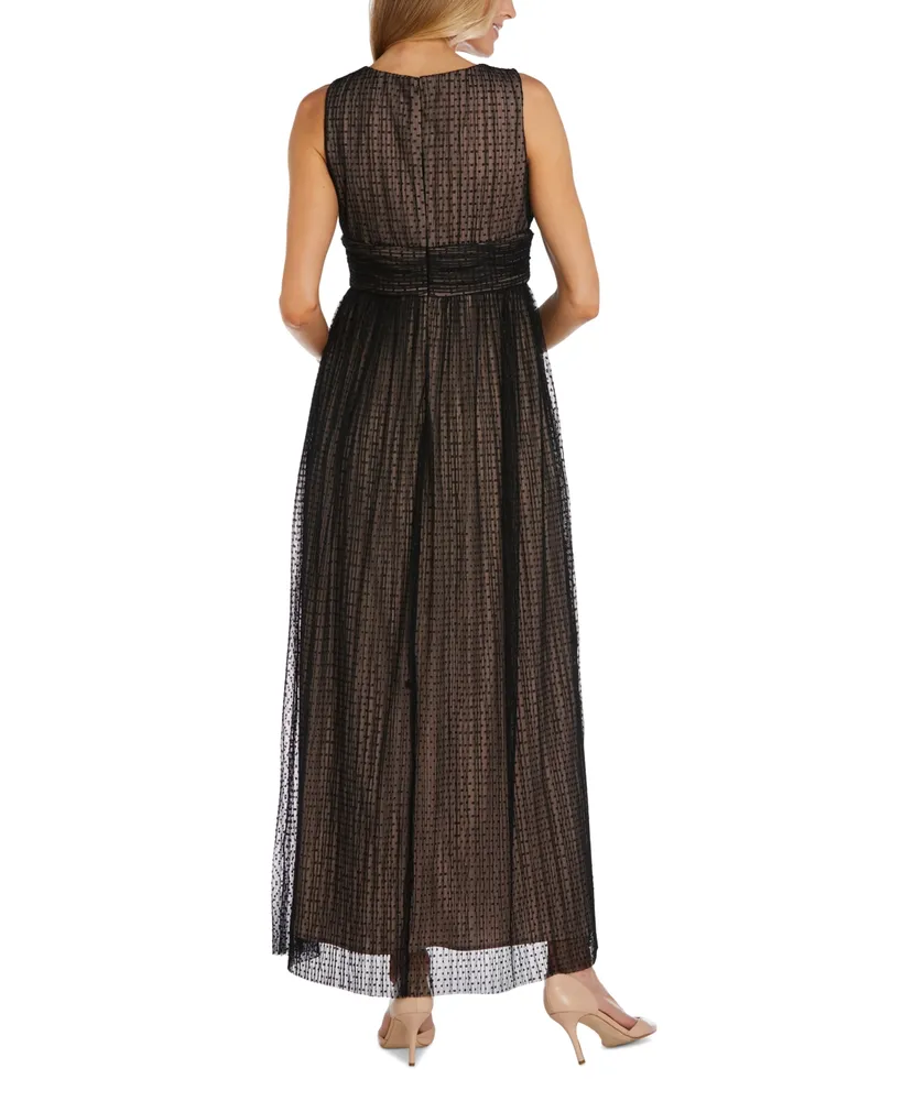 R & M Richards Women's Embellished Polka-Dot Tulle Gown